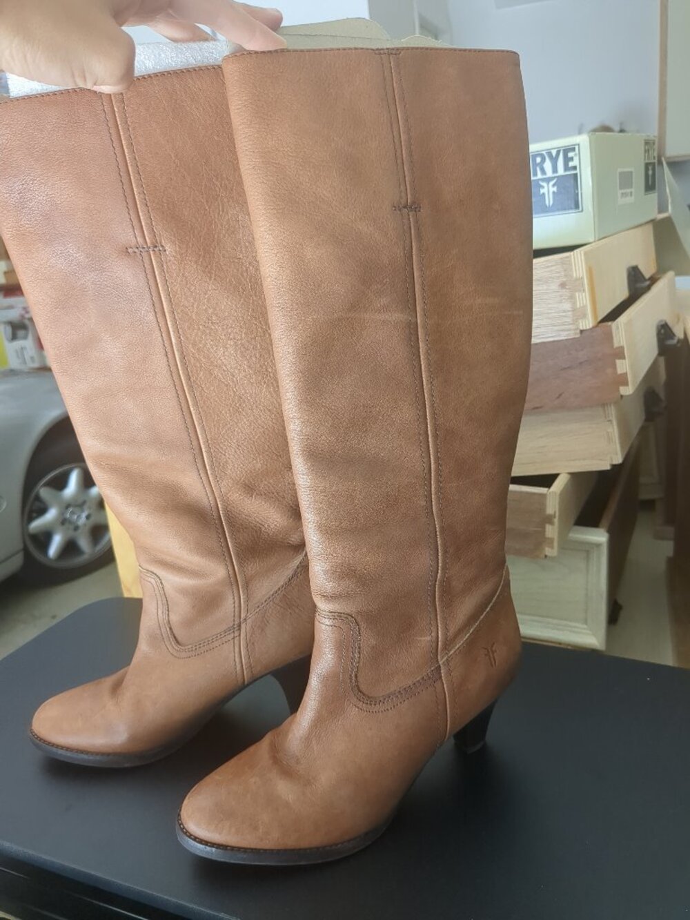 Frye Tina heeled boots - brown leather - size 6.5